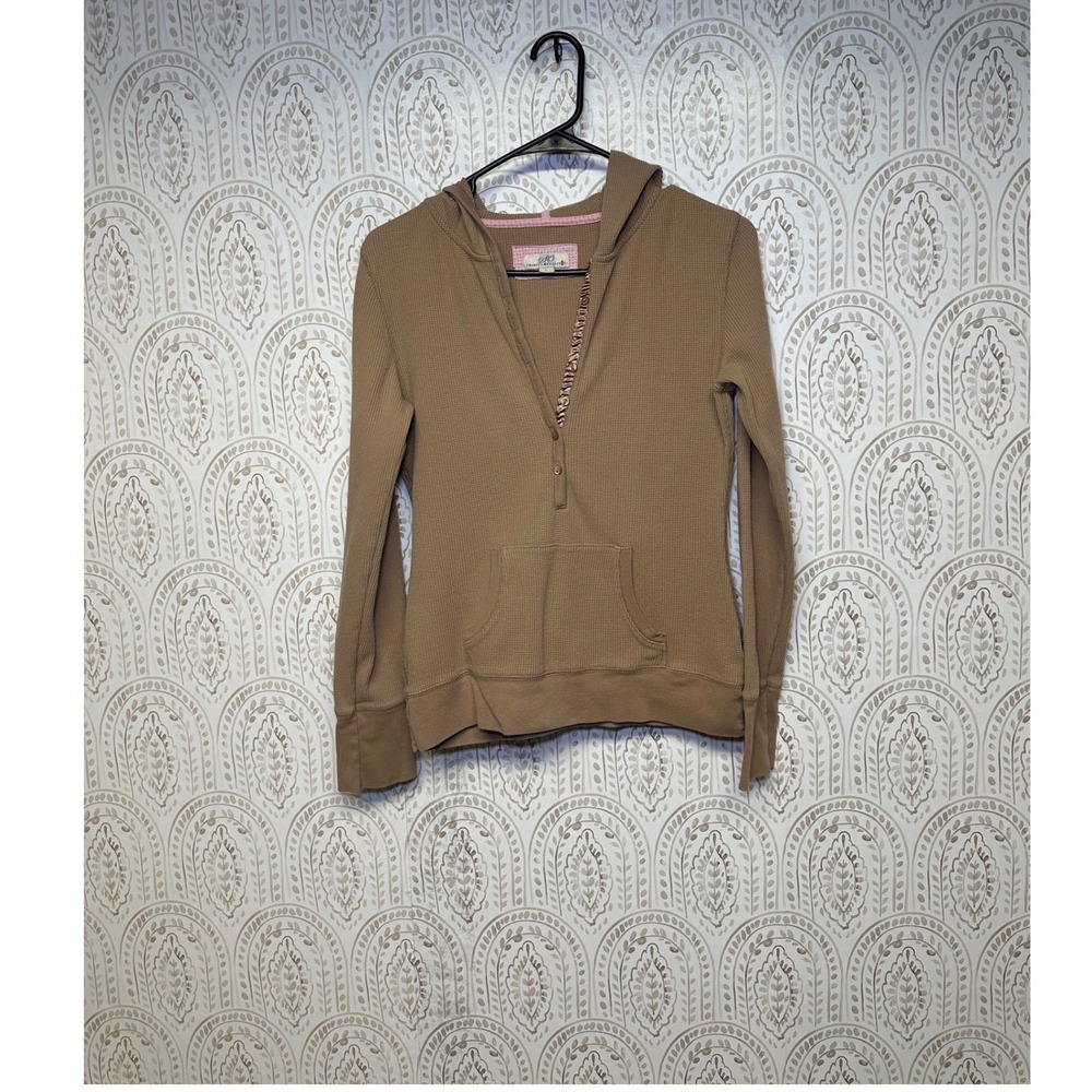 SO‎ Declare It Womens Tan Waffle Knit Hoodie Long Sleeve Pocket Pullover L